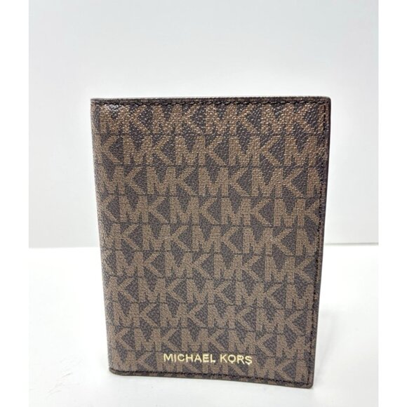 Michael Kors Women’s Fold Wallet Designer Document Carrier Brown Leather Mini - Picture 1 of 10